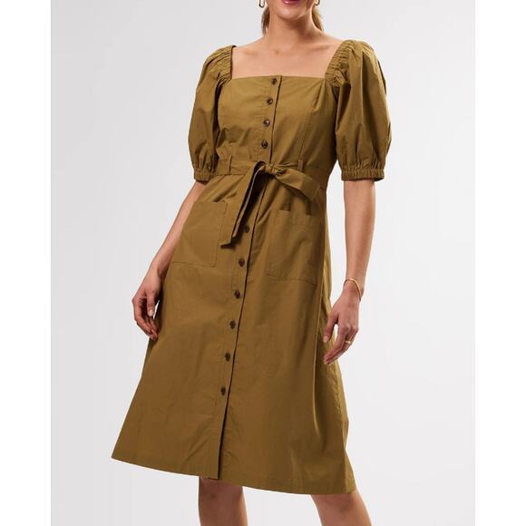 Amour Vert Square Neck Button Front Dress in Elm 100% Cotton - Picture 13 of 13